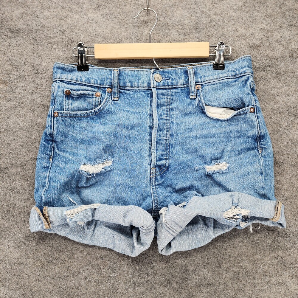 GAP Shorts Womens 10 Button Fly Cheeky Straight Distressed Blue Denim
